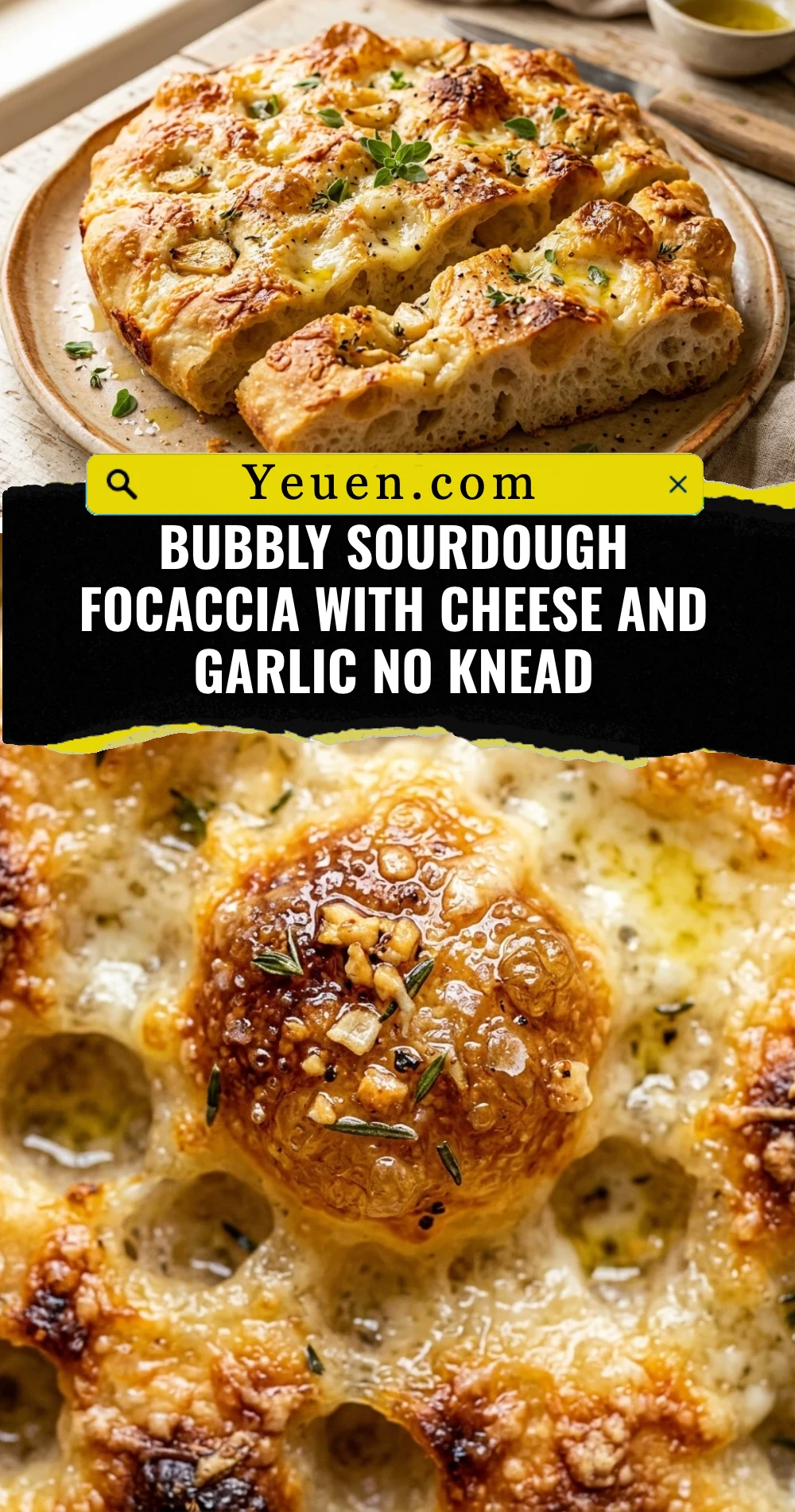 Bubbly Sourdough Focaccia With Cheese And Garlic No Knead