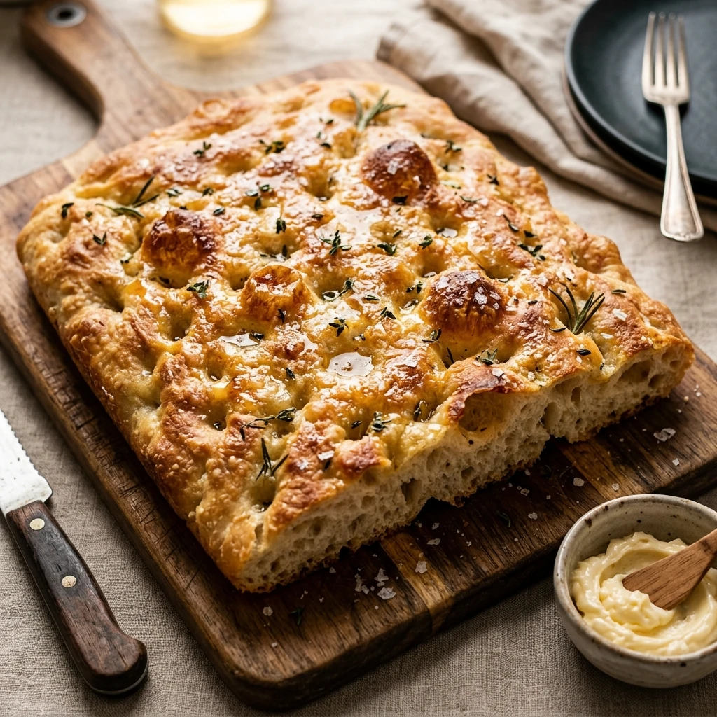 Bubbly Sourdough Focaccia With Honey Butter And Sea Salt