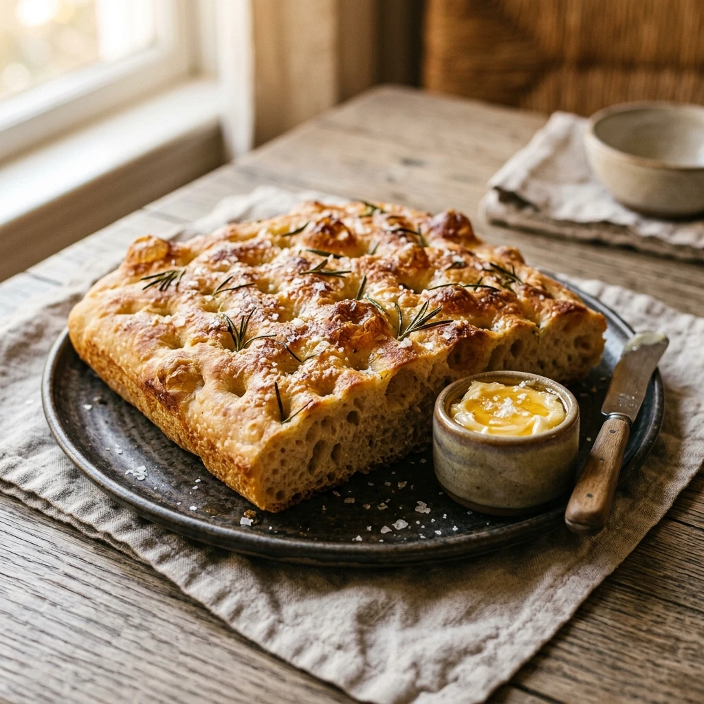 Bubbly Sourdough Focaccia With Honey Butter And Sea Salt