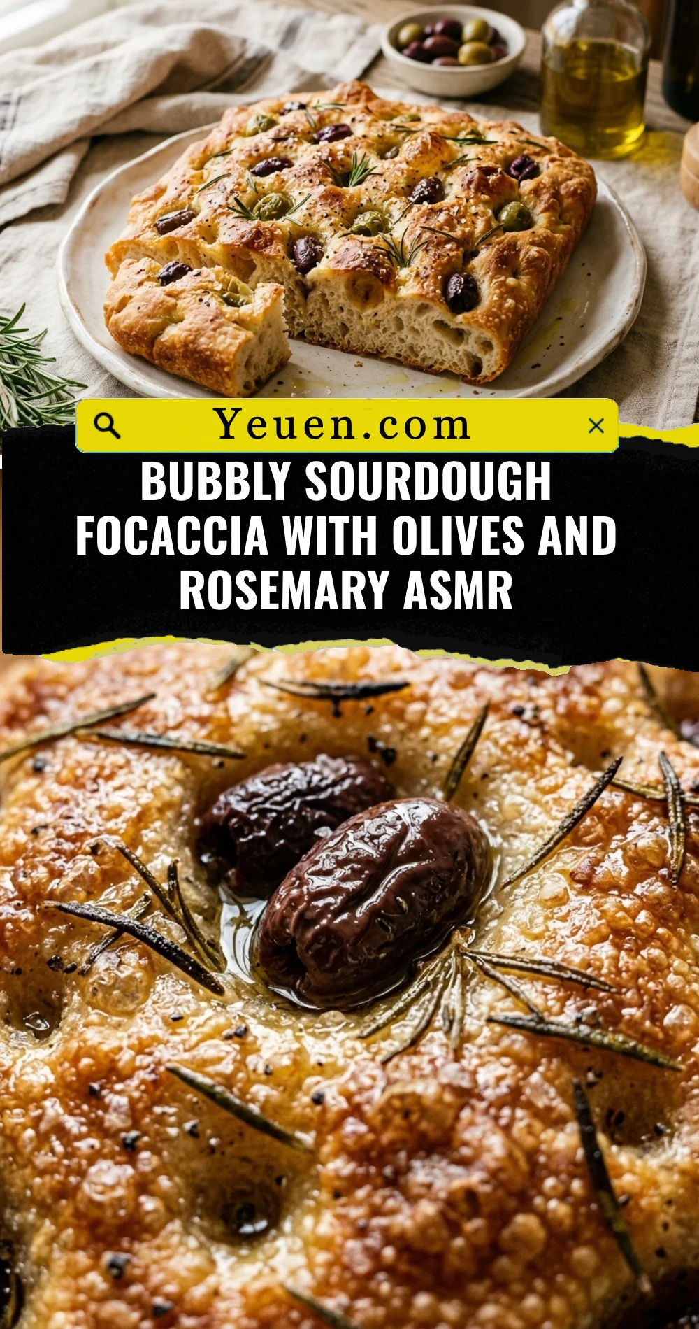 Bubbly Sourdough Focaccia With Olives And Rosemary ASMR