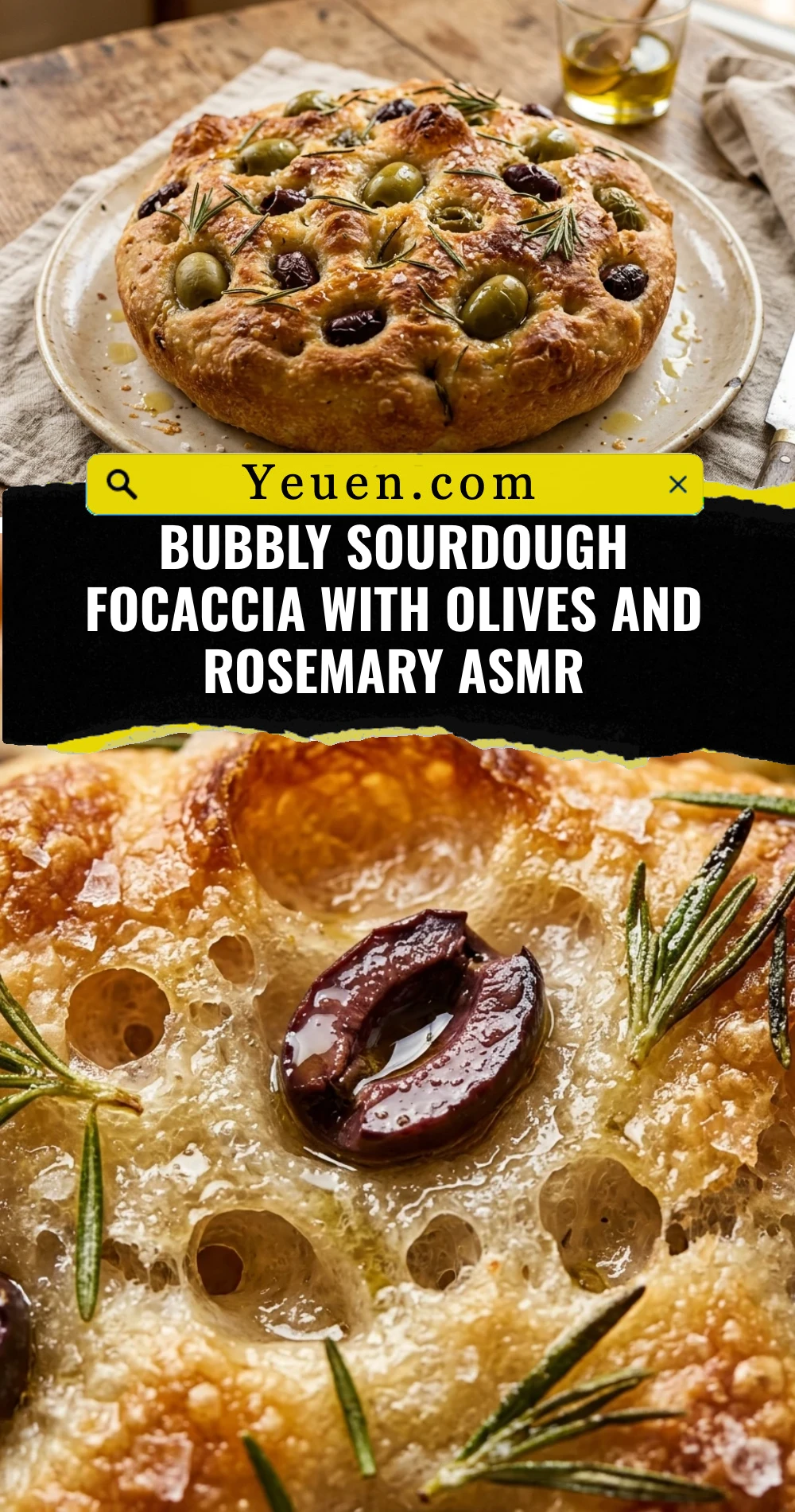 Bubbly Sourdough Focaccia With Olives And Rosemary ASMR