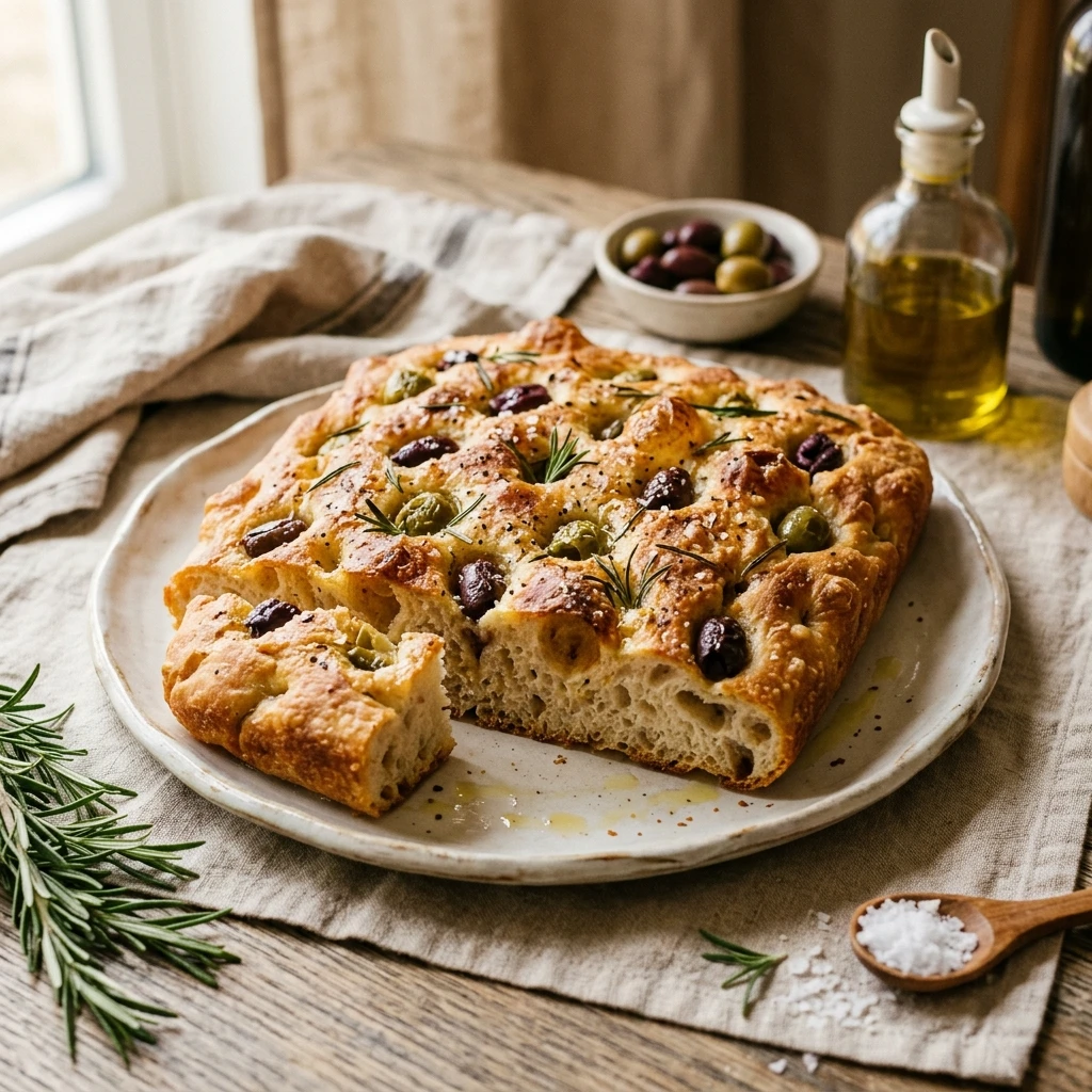 Bubbly Sourdough Focaccia With Olives And Rosemary ASMR
