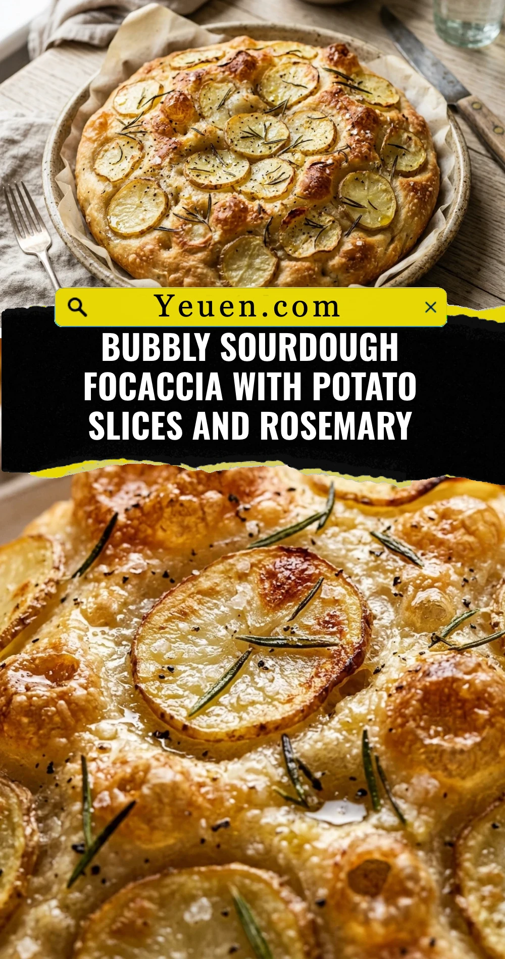 Bubbly Sourdough Focaccia With Potato Slices And Rosemary