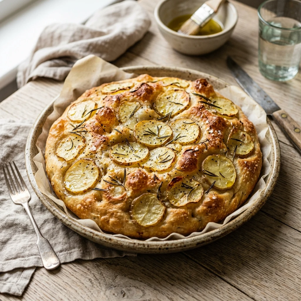 Bubbly Sourdough Focaccia With Potato Slices And Rosemary