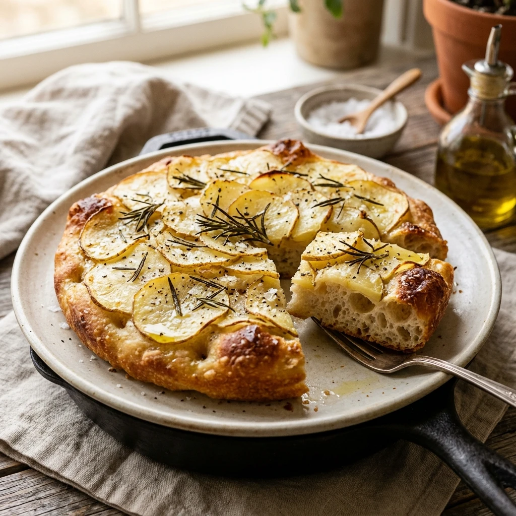 Bubbly Sourdough Focaccia With Potato Slices And Rosemary