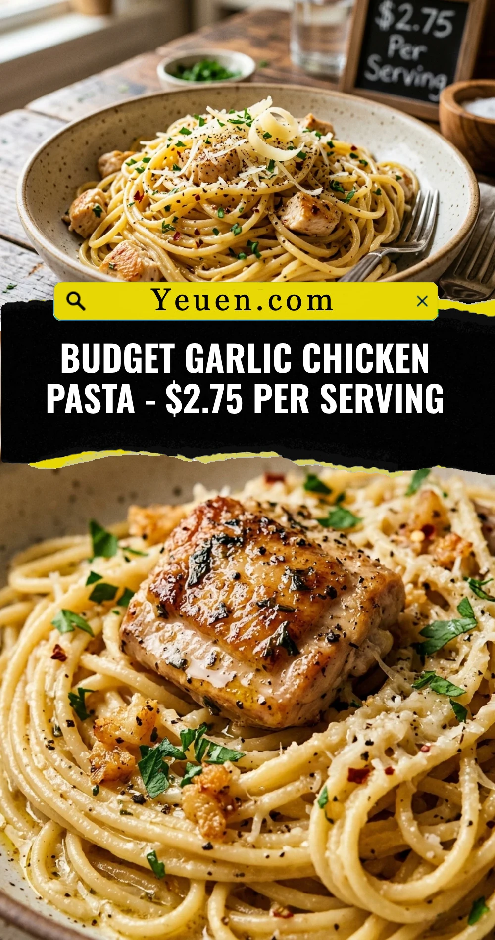 Budget Garlic Chicken Pasta - $2.75 Per Serving