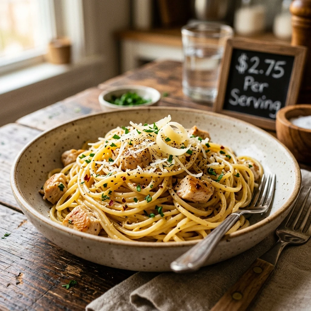 Budget Garlic Chicken Pasta - $2.75 Per Serving