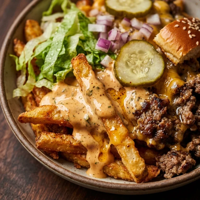 Burger Salad Loaded Fries On Top Dripping In Burger Sauce