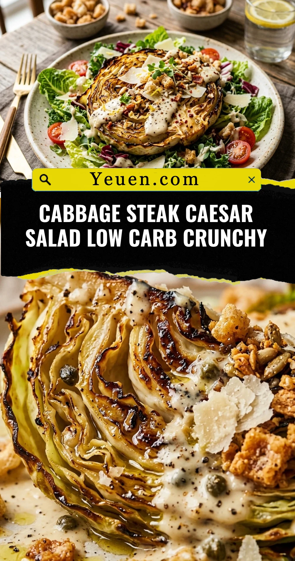 Cabbage Steak Caesar Salad Low Carb Crunchy