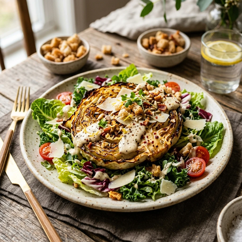 Cabbage Steak Caesar Salad Low Carb Crunchy