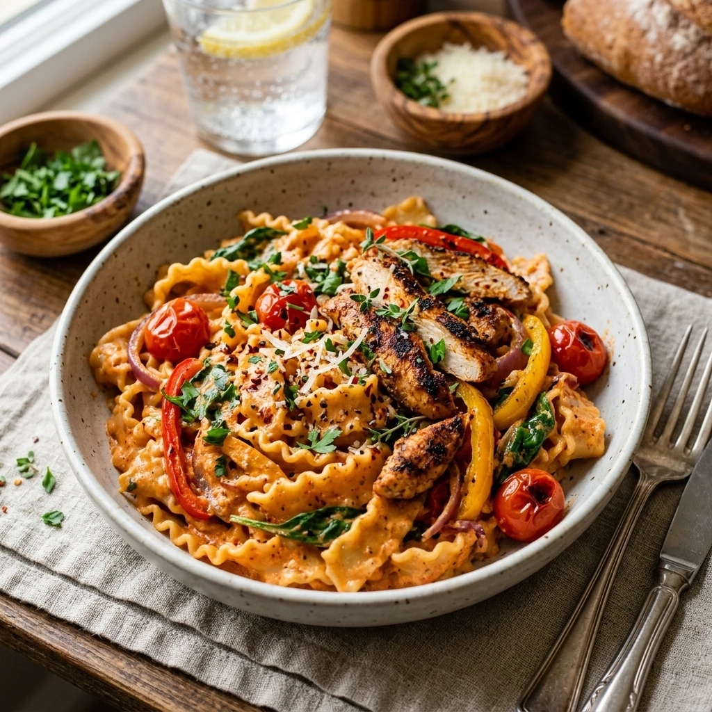 Cajun Chicken Pasta With Cottage Cheese Sauce High Protein