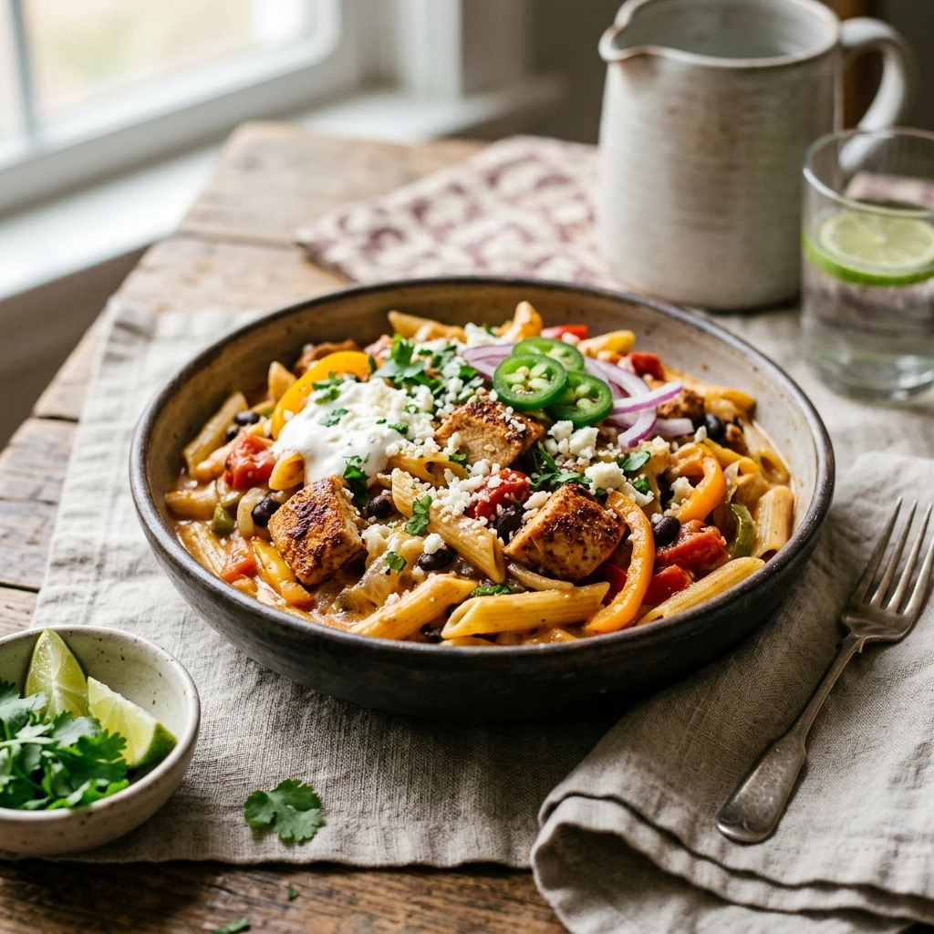 Cheap One-Pot Chicken Fajita Pasta $2 Per Serving