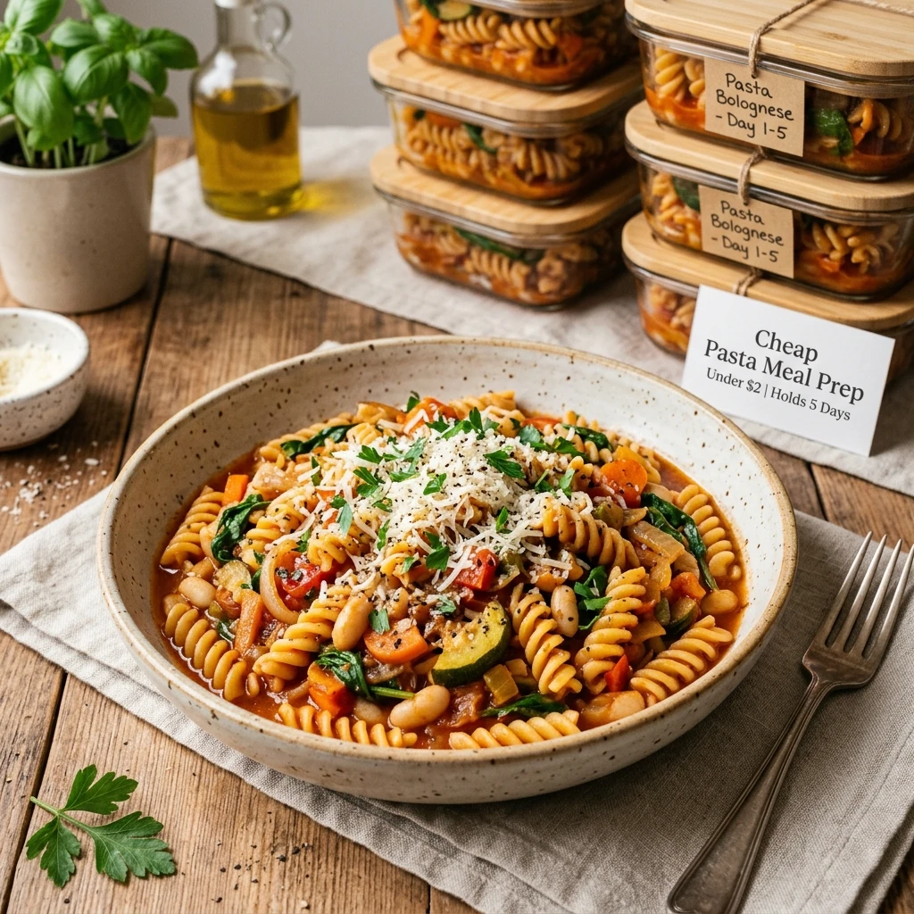 Cheap Pasta Meal Prep Under $2 - Holds 5 Days