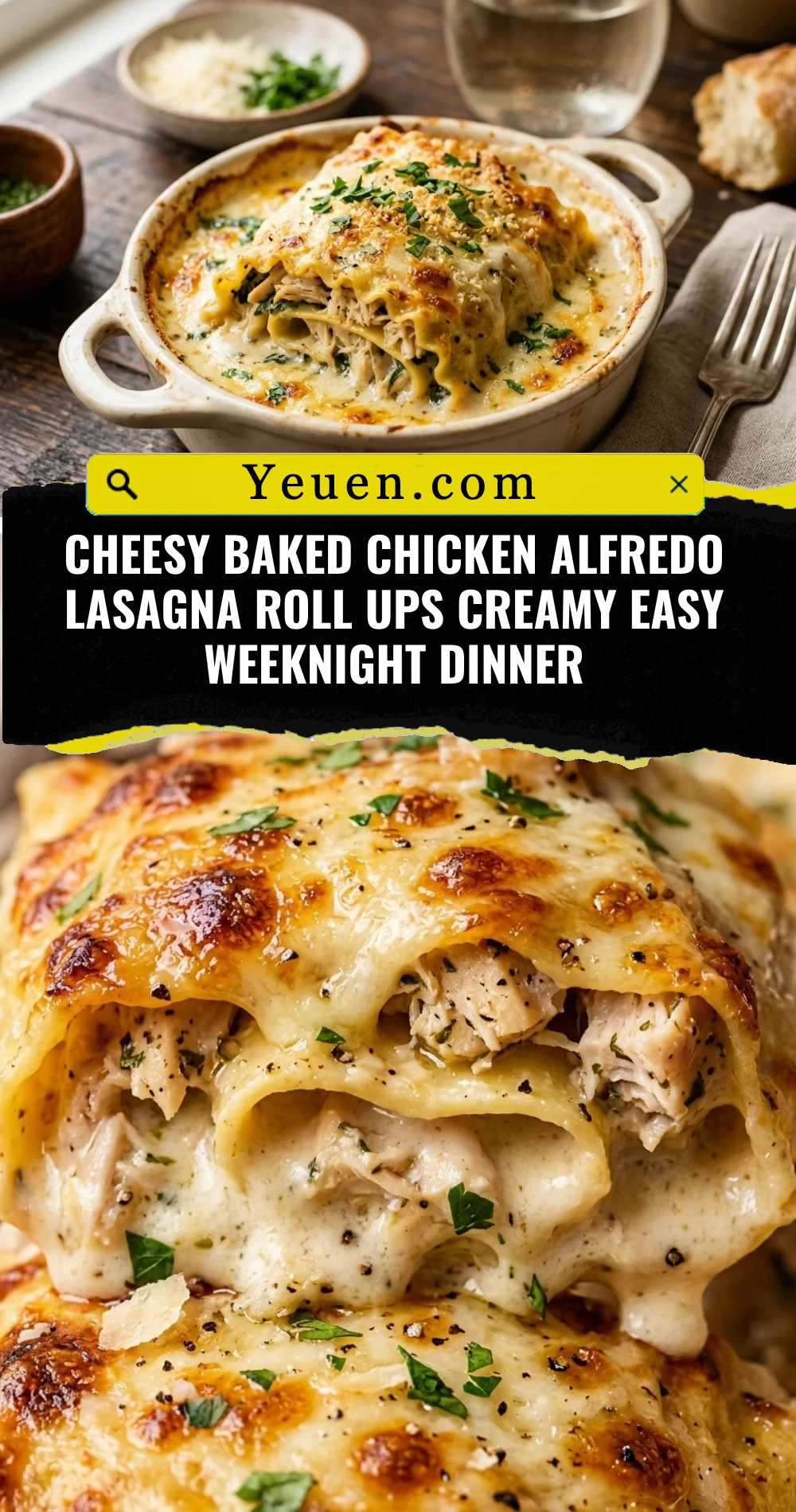 Cheesy Baked Chicken Alfredo Lasagna Roll Ups Creamy Easy Weeknight Dinner