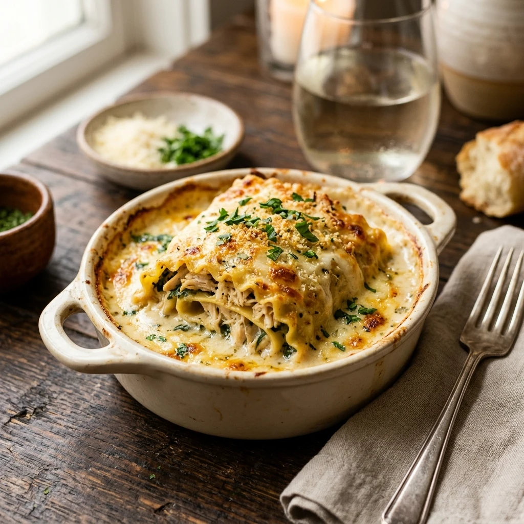 Cheesy Baked Chicken Alfredo Lasagna Roll Ups Creamy Easy Weeknight Dinner