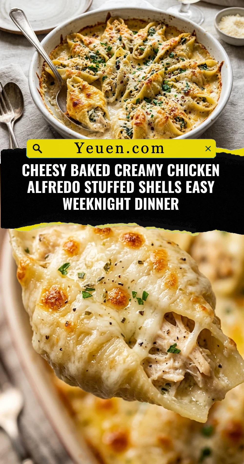Cheesy Baked Creamy Chicken Alfredo Stuffed Shells Easy Weeknight Dinner