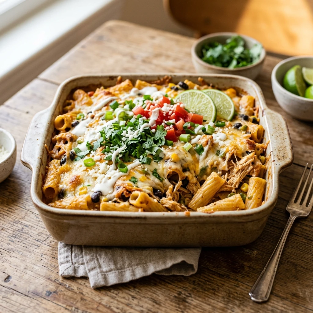 Cheesy Baked Creamy Chicken Enchilada Pasta Easy Weeknight One Pot Classic