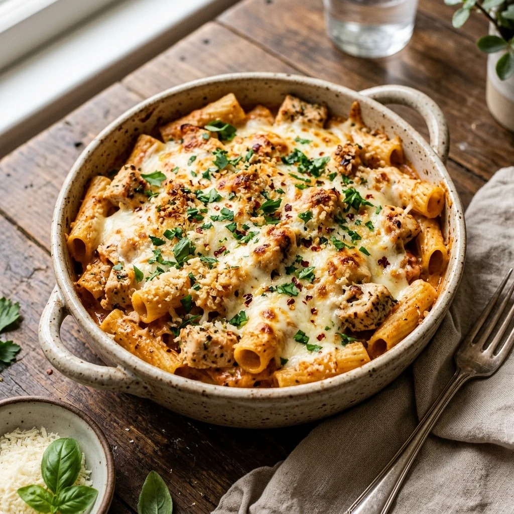 Cheesy Baked Creamy Chicken Parmesan Pasta Easy Weeknight One Pot Classic