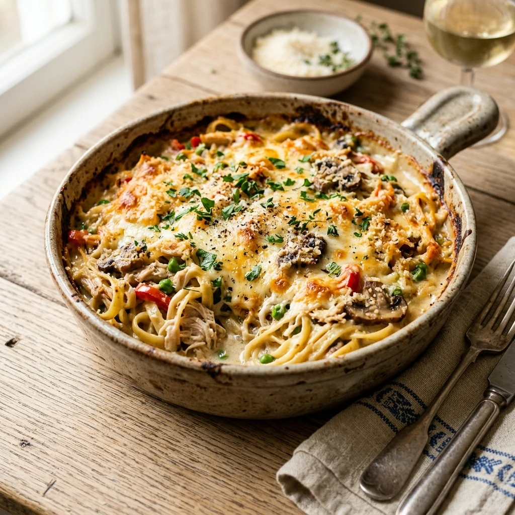 Cheesy Baked Creamy Chicken Tetrazzini Easy Weeknight Classic Pasta