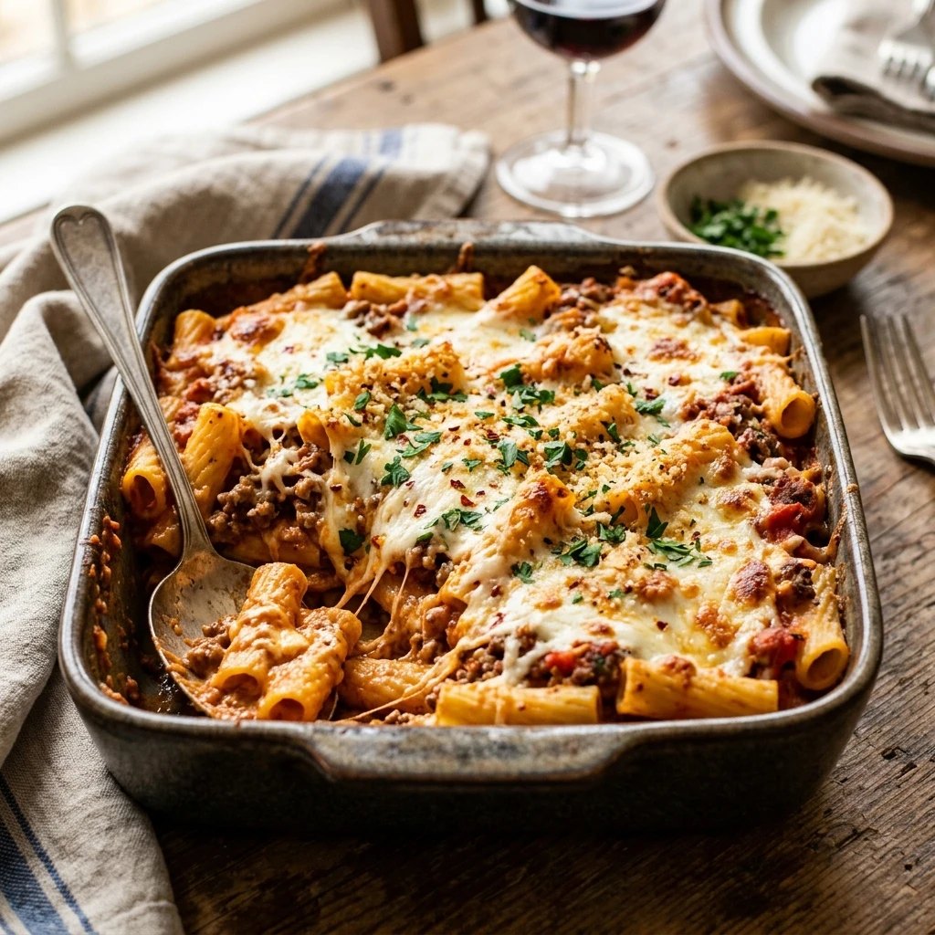 Cheesy Baked Ziti Creamy And Gooey Weeknight Dinner