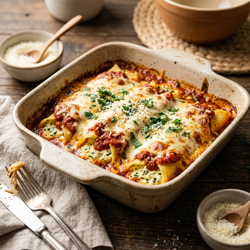 Cheesy Creamy Baked Manicotti Like Grandma Made