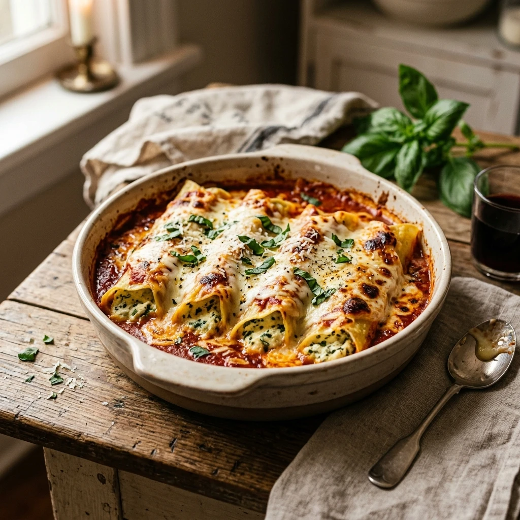 Cheesy Creamy Baked Manicotti Like Grandma Made