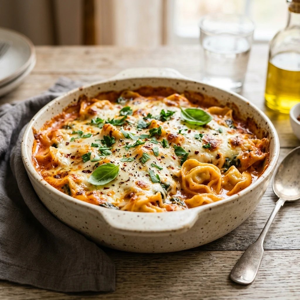 Cheesy Creamy Baked Tortellini 5 Ingredient