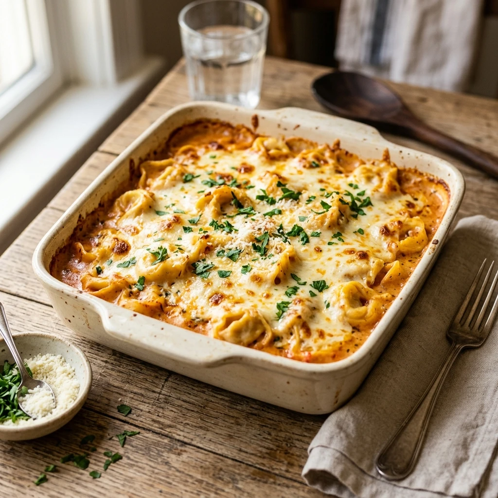 Cheesy Creamy Baked Tortellini 5 Ingredient