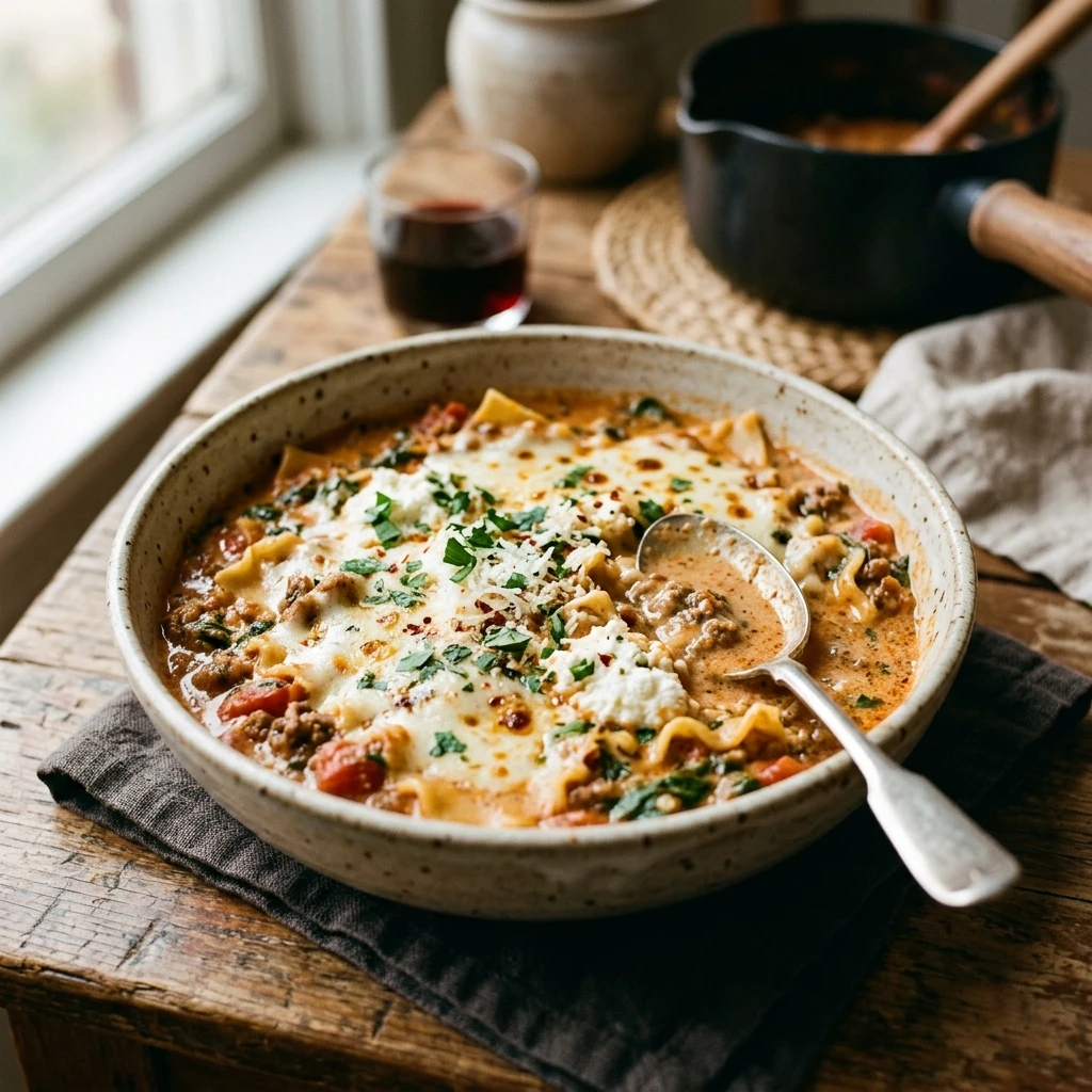 Cheesy Creamy Lasagna Soup One-Pot Cozy
