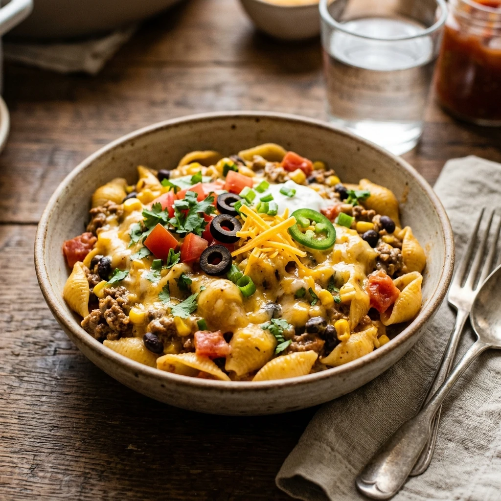 Cheesy Creamy Taco Pasta One-Pot Family Favorite