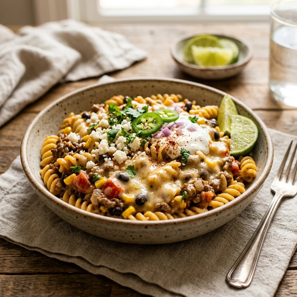 Cheesy Creamy Taco Pasta One-Pot Family Favorite