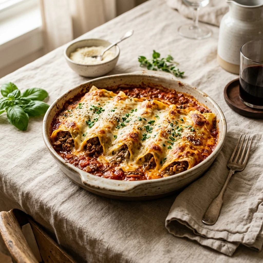 Cheesy Ground Beef Manicotti Sunday Dinner Easy