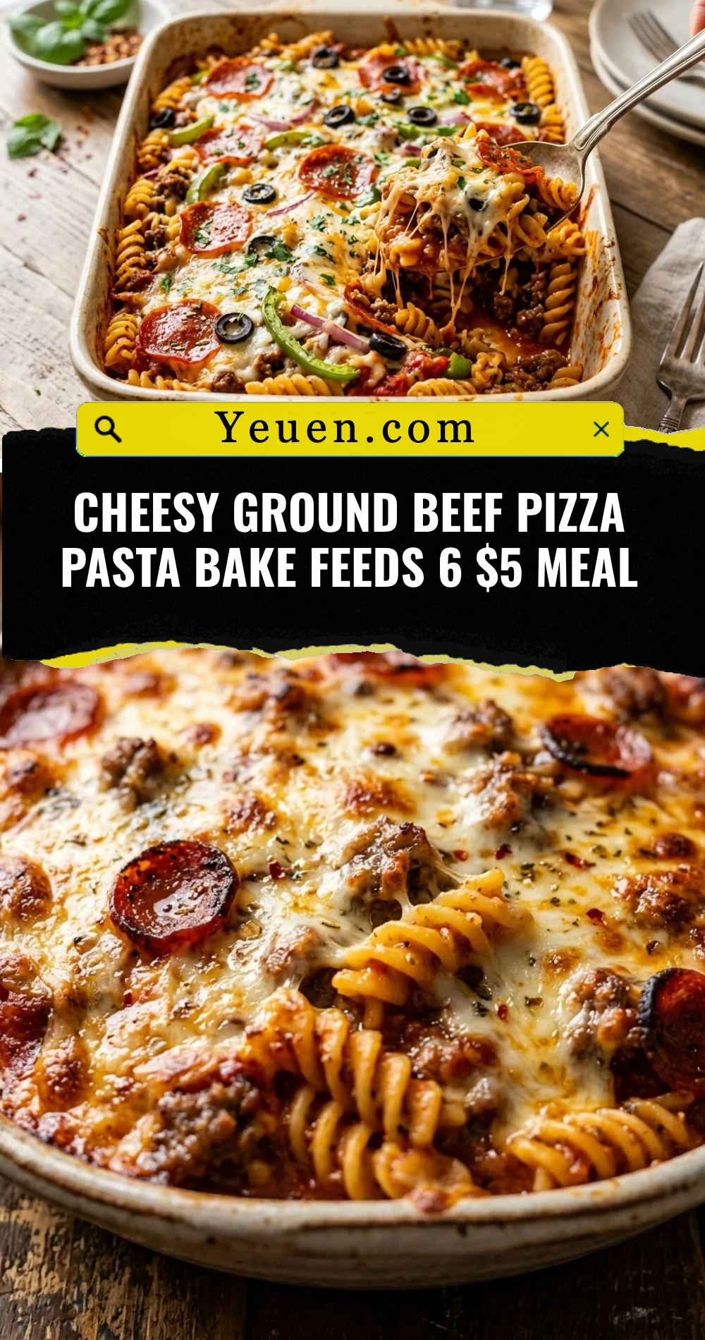 Cheesy Ground Beef Pizza Pasta Bake Feeds 6 $5 Meal