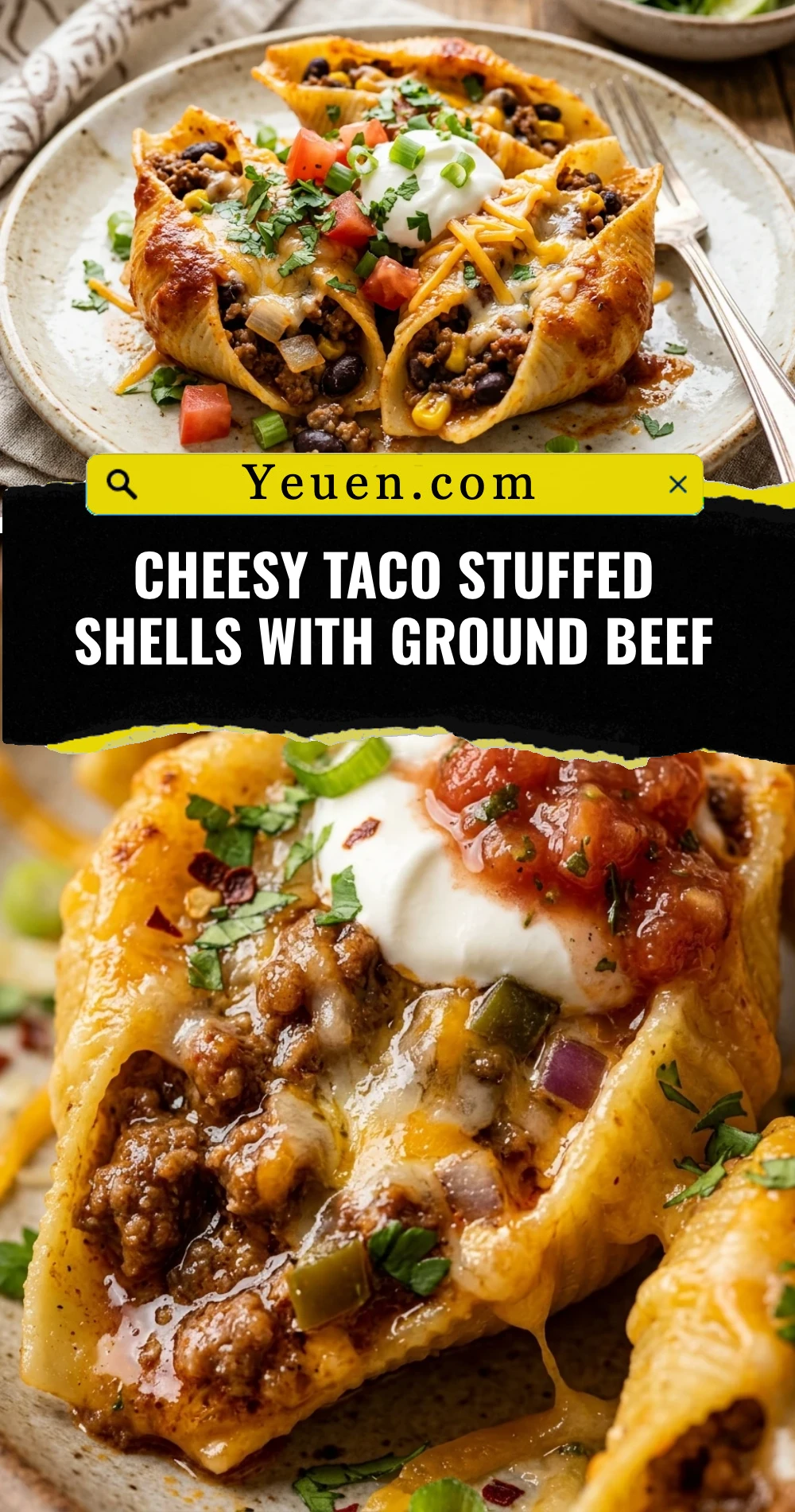 Cheesy Taco Stuffed Shells With Ground Beef