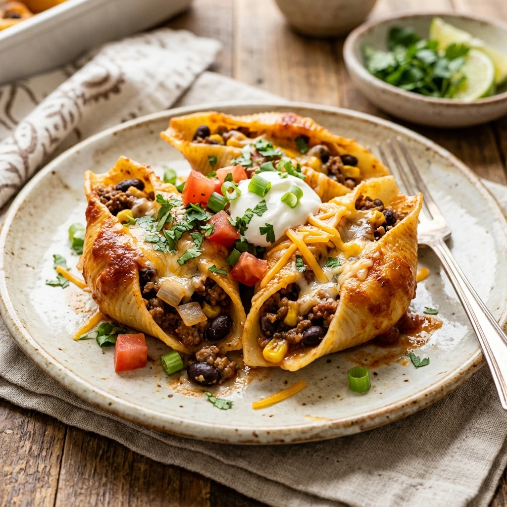 Cheesy Taco Stuffed Shells With Ground Beef
