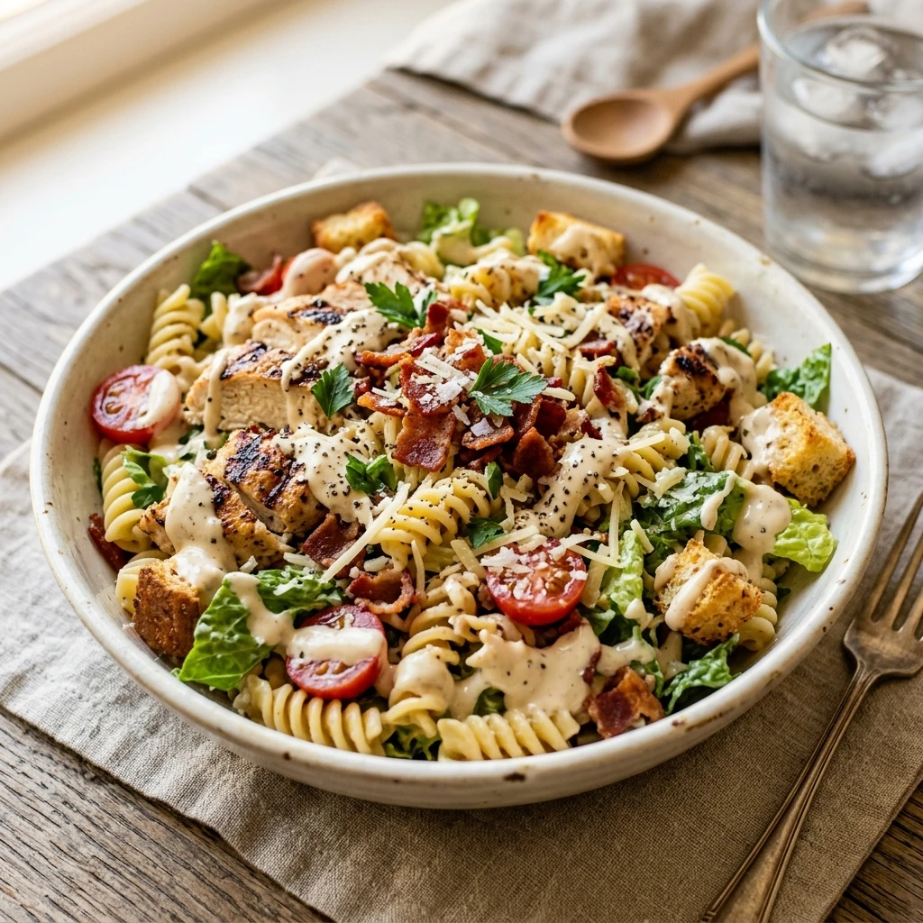 Chicken And Bacon Caesar Pasta Salad Loaded Dripping Dressing