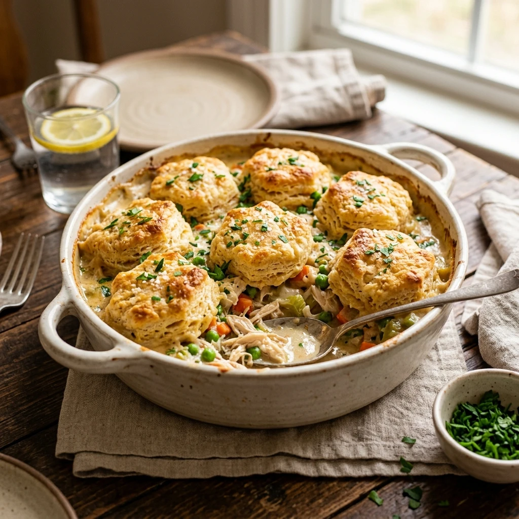 Chicken And Biscuit Casserole Creamy Comfort Food Easy