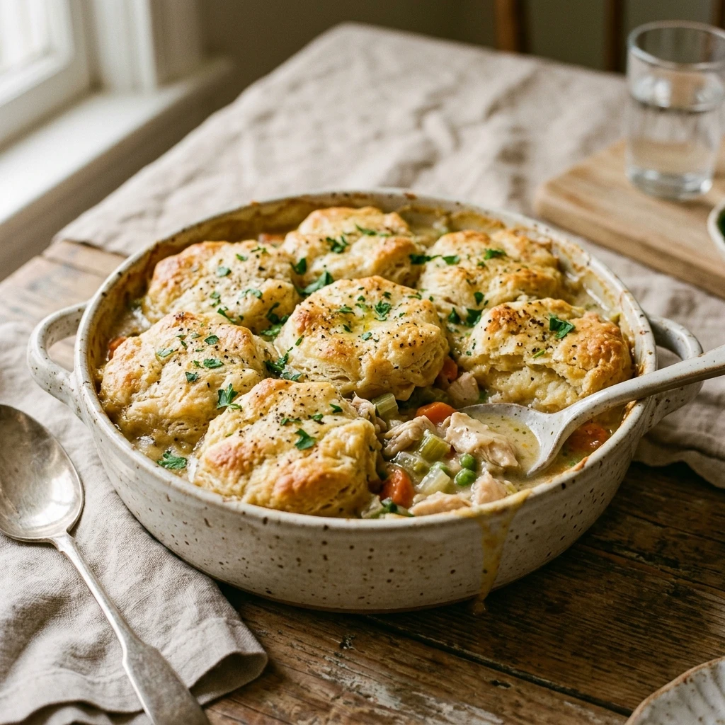 Chicken And Dumpling Casserole Creamy Biscuit Top Easy