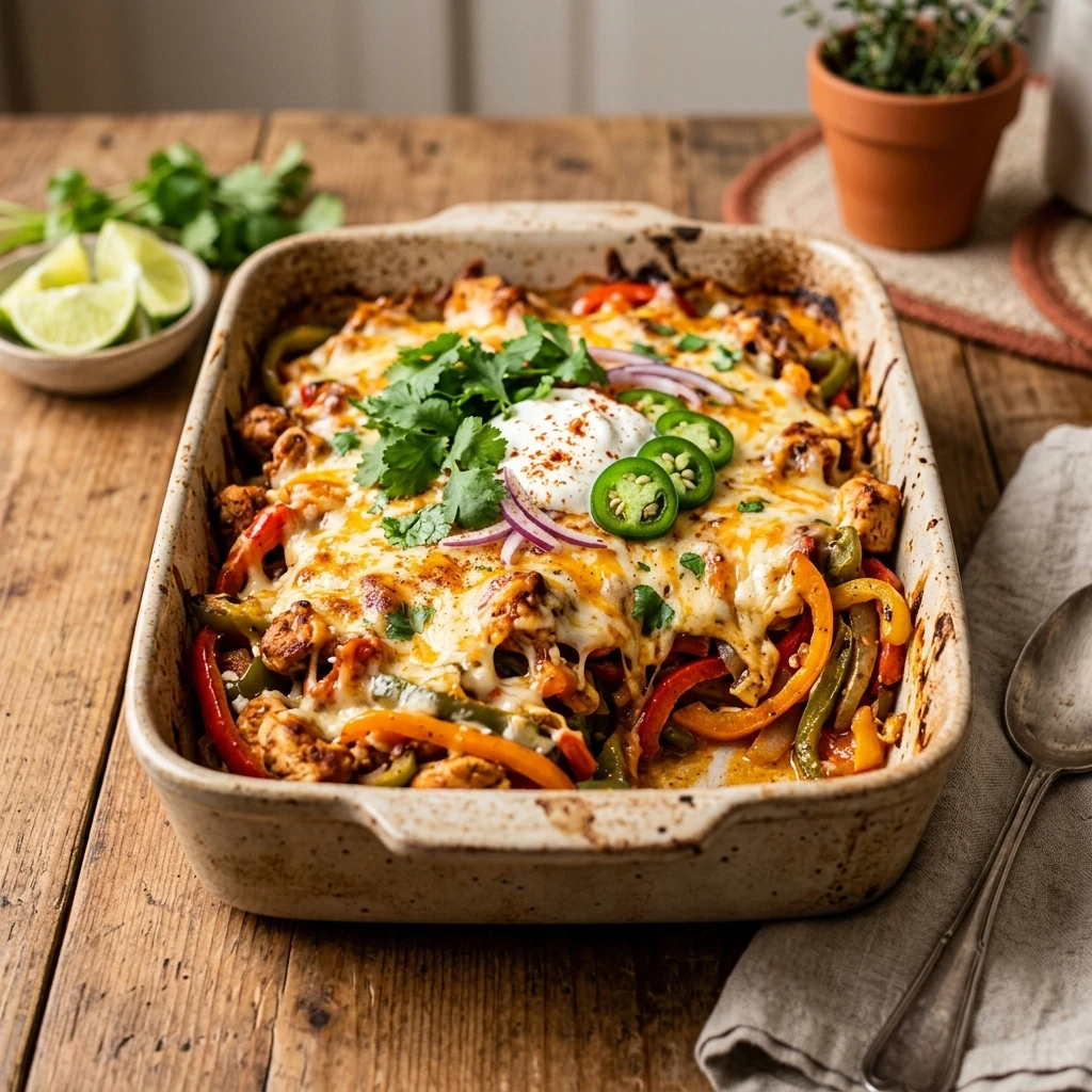 Chicken Fajita Casserole Cheesy Peppers One-Dish Low Carb