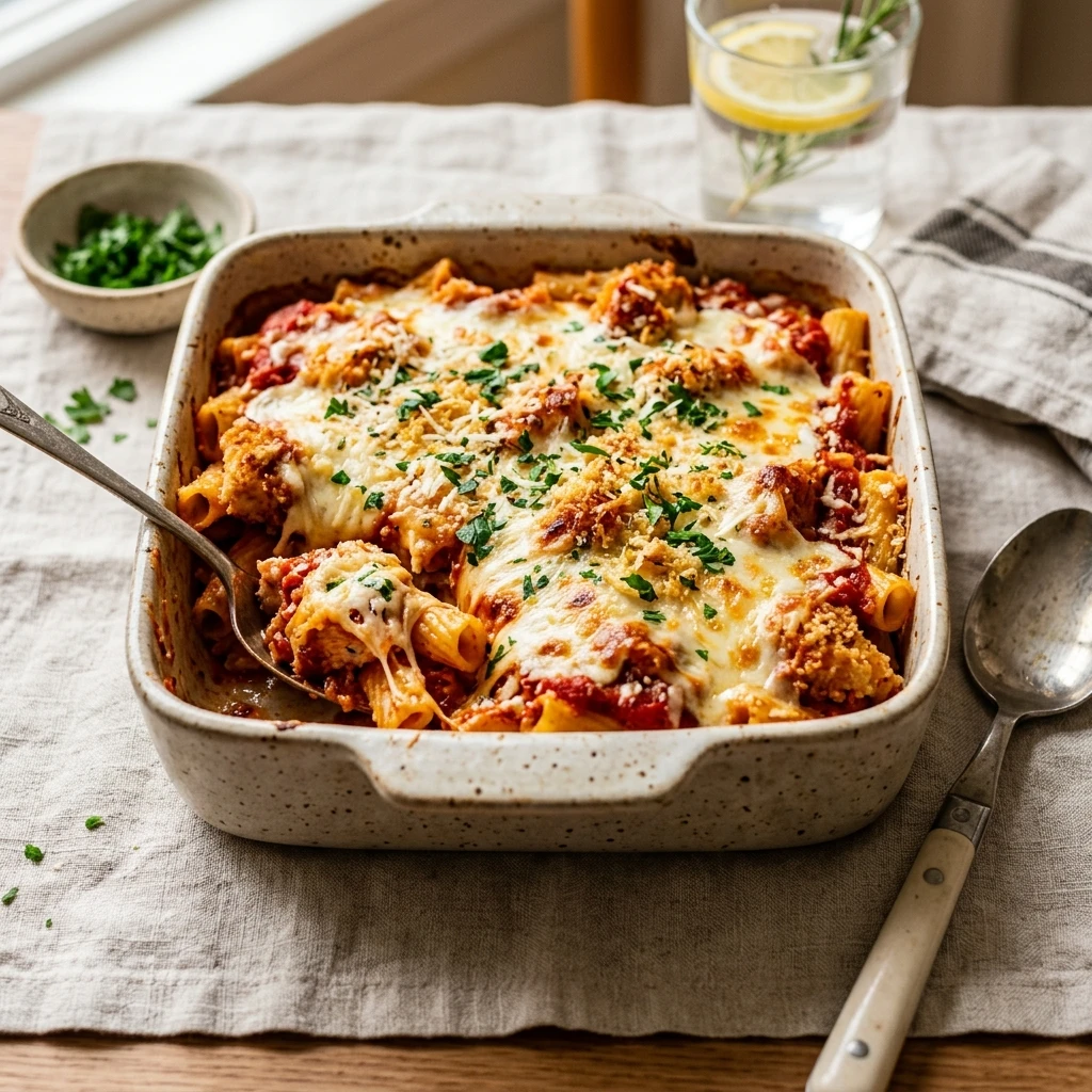 Chicken Parmesan Casserole Cheesy Pasta Baked Easy