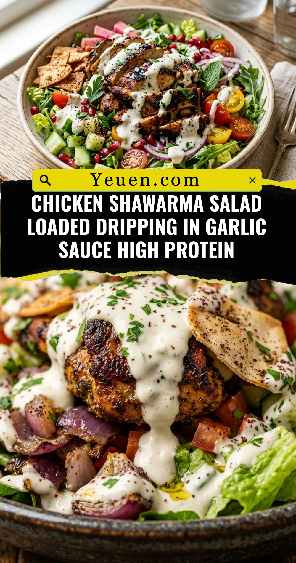 Chicken Shawarma Salad Loaded Dripping In Garlic Sauce High Protein