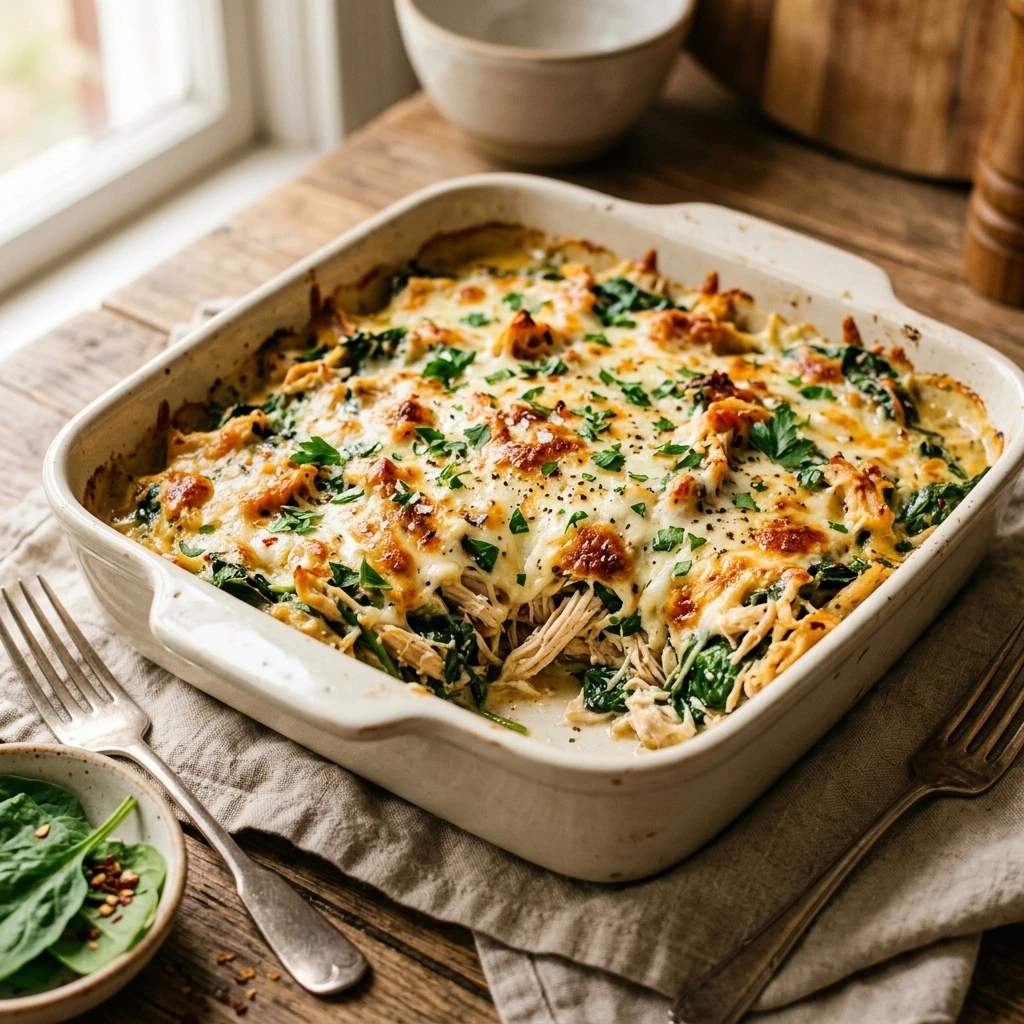Chicken Spinach Casserole Cheesy Healthy One-Dish 20 Min