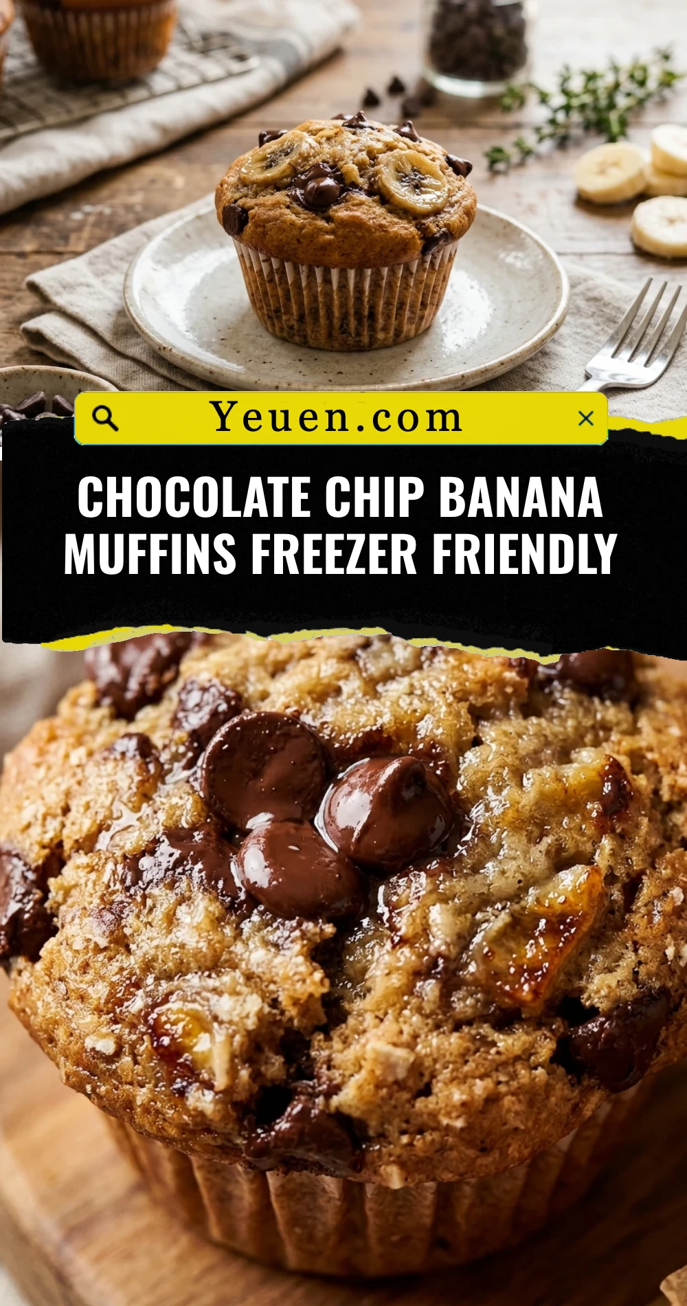 Chocolate Chip Banana Muffins Freezer Friendly
