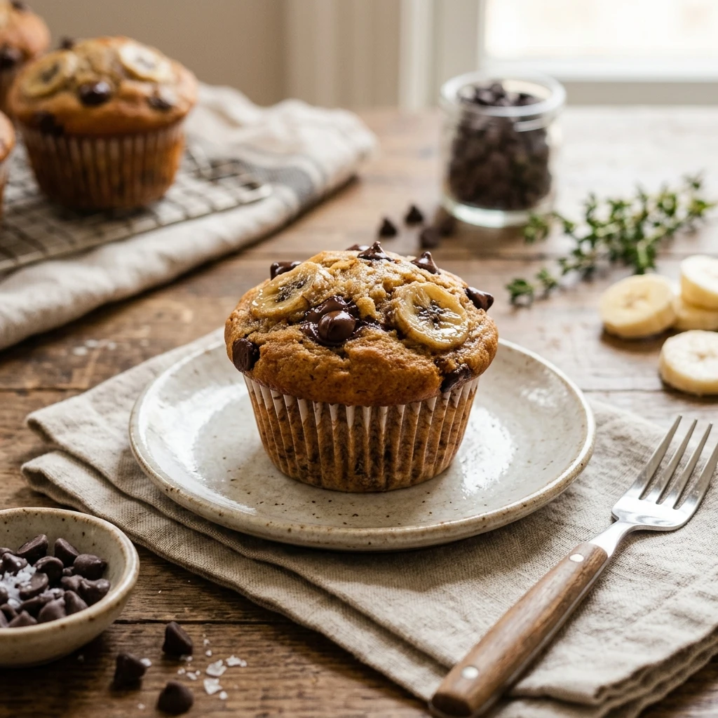 Chocolate Chip Banana Muffins Freezer Friendly
