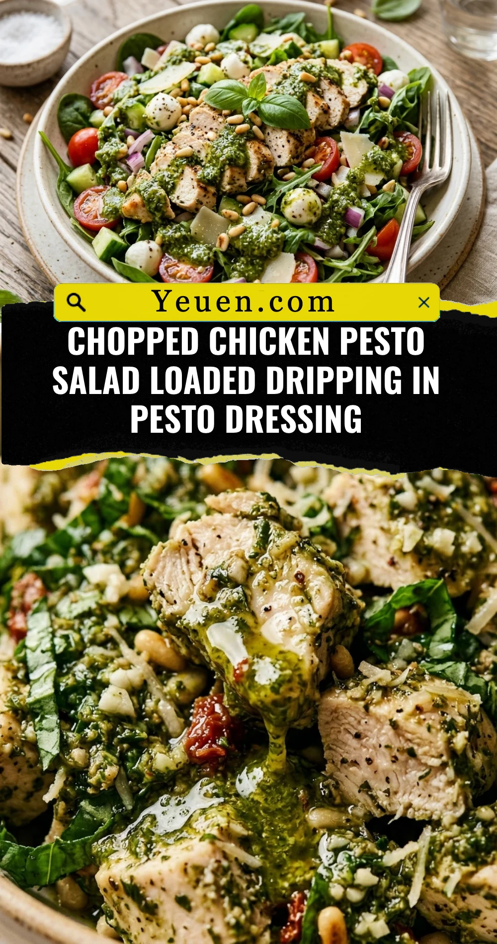 Chopped Chicken Pesto Salad Loaded Dripping In Pesto Dressing