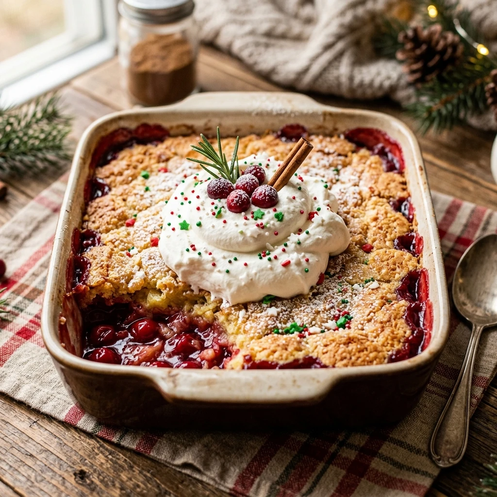 Christmas Dump Cake Oven With Whipped Cream