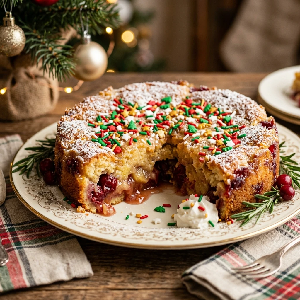 Christmas Dump Cake With Festive Sprinkles For Kids