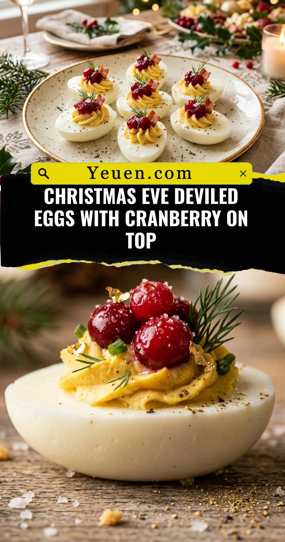 Christmas Eve Deviled Eggs With Cranberry On Top