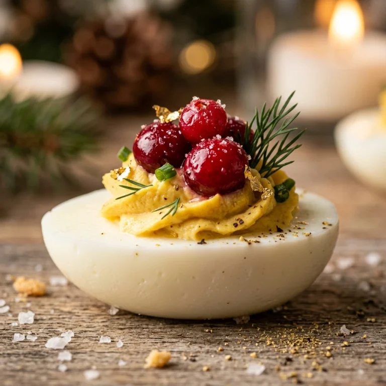 Christmas Eve Deviled Eggs With Cranberry On Top