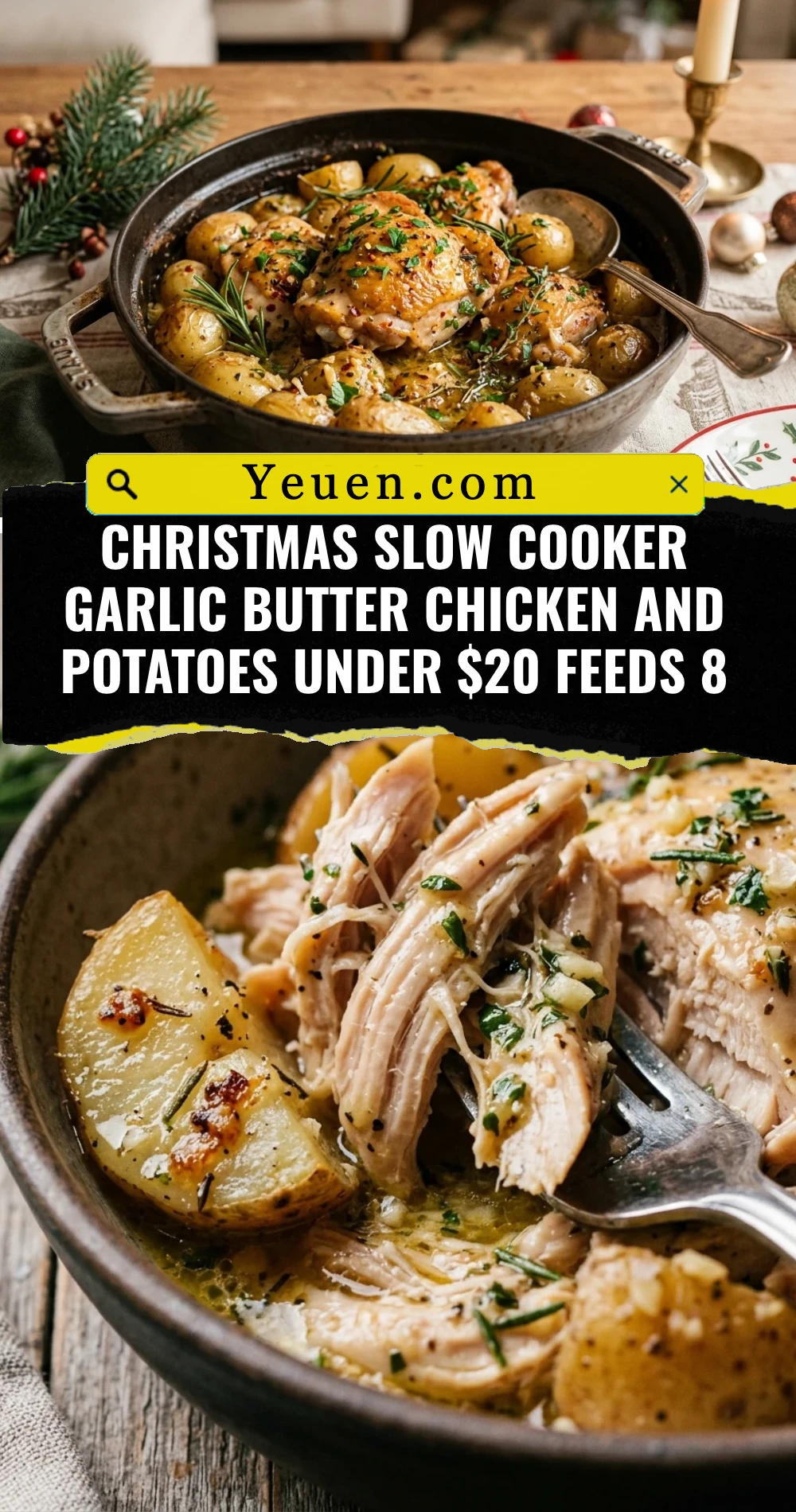Christmas Slow Cooker Garlic Butter Chicken And Potatoes Under $20 Feeds 8
